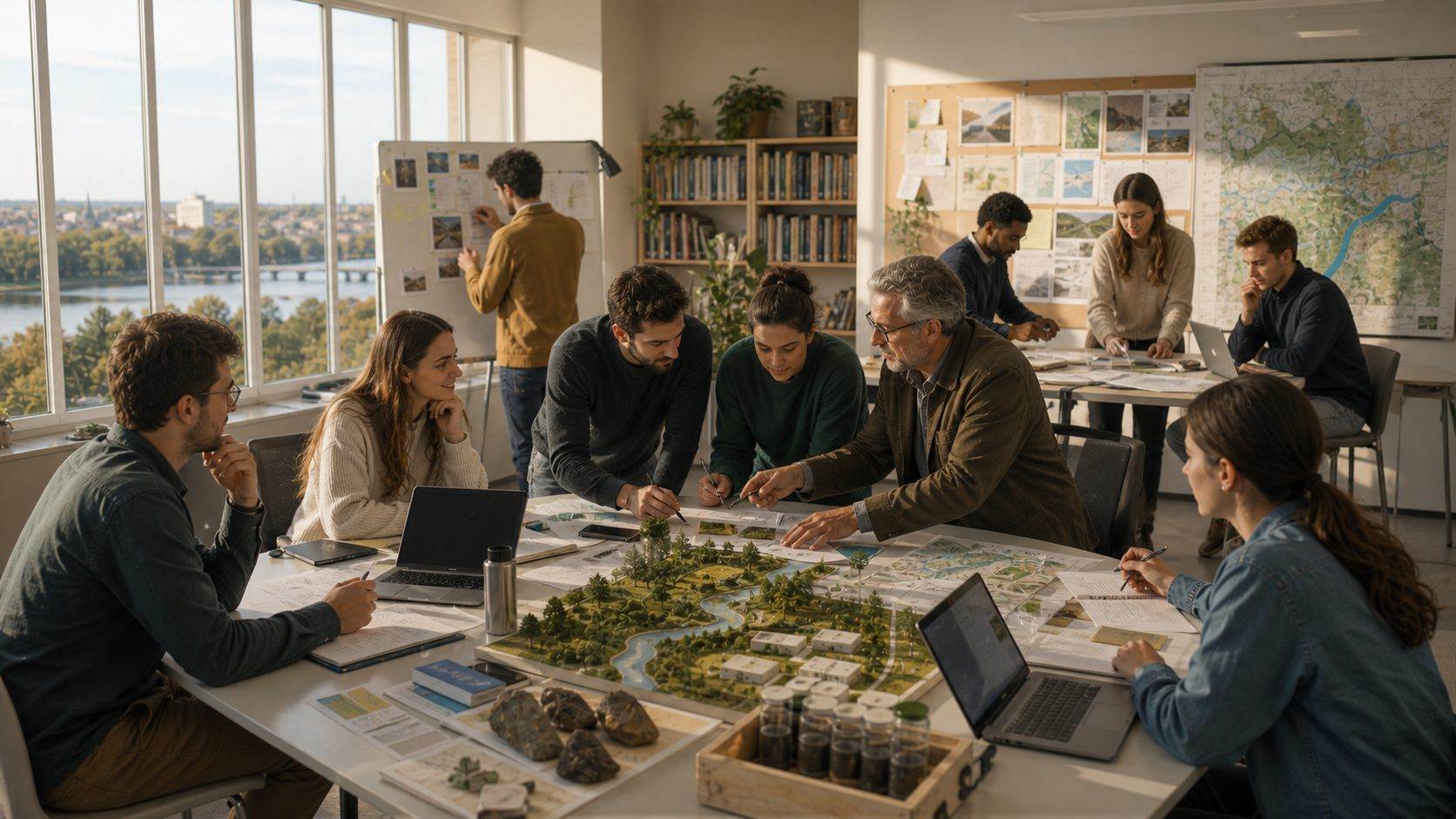 Students and faculty working in an interdisciplinary project studio