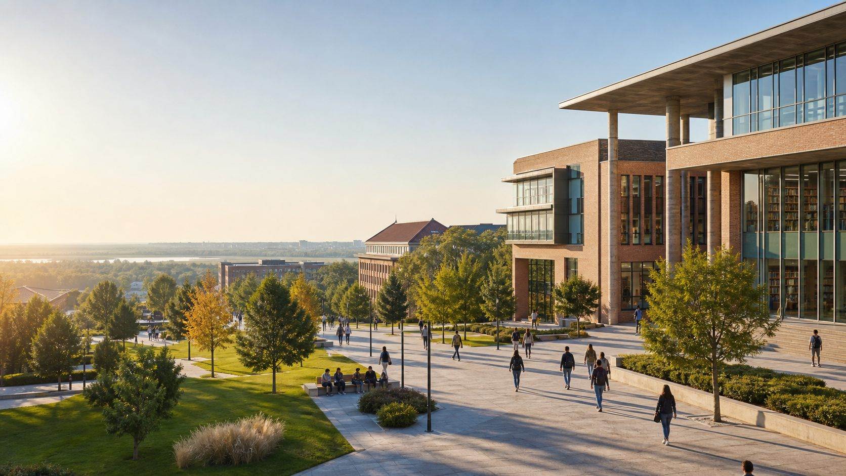 Modern university campus in the Pannonian plain near Novi Sad